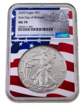 2020 Argent American Eagle Classé Par NGC Comme MS70 Fdoi Drapeau Étiquette - £100.51 GBP