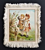 1880 antique victorian CHRISTMAS NEW YEAR GREETING CARD fine braided SILK  - £31.45 GBP