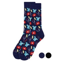 Parquet Men&#39;s Crew Novelty Socks Doctor Nurse Shoe Size 6-12.5 Blue Color New - £9.08 GBP
