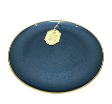 Turkish Glass 4 Charger Plates Set Blue Textured Gold Rim 13&quot; NWT - $99.00