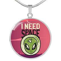 Express Your Love Gifts I Need Space Circle Pendant UFO Alien Fan Necklace Stain - £35.44 GBP