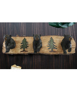 Rustic Forest Strolling Black Bears by Pine Trees 3 Pegs Wall Hooks Plaq... - $49.99