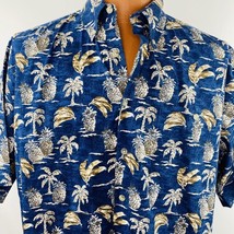 Campia Moda Hawaiian Aloha L Shirt Pineapple Floral Blue Palm Trees Tropical - £31.97 GBP