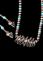 Southwest Navajo Pearl Style Faux Turquoise Horse Earrings Beaded Necklace Set - $33.99