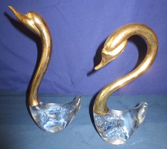 SWANS - ART GLASS AND BRASS - SET OF 2 .PAIR. MALE AND FEMALE mid century - £15.95 GBP
