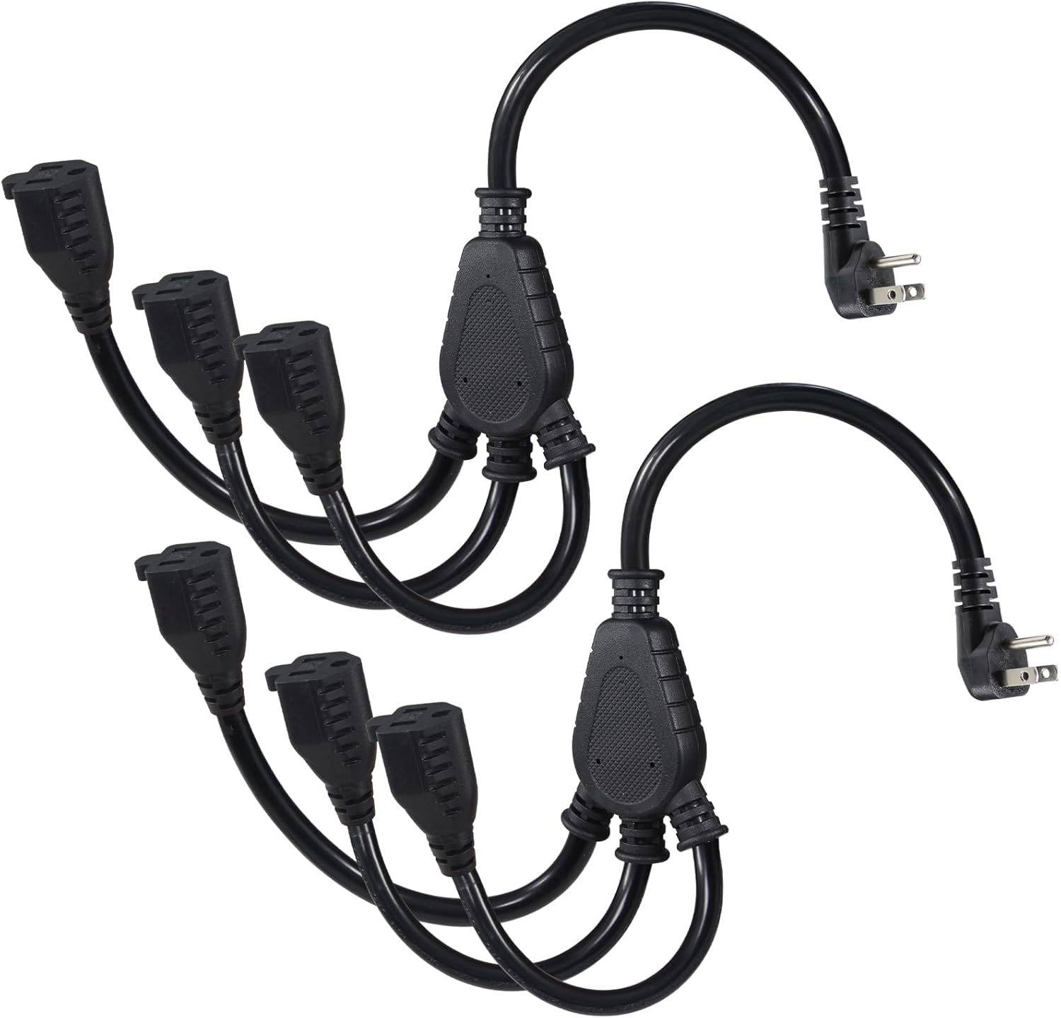 Kuncan 3-Outlet Extension Splitter Cord - Black 2-Pack Low Profile Wall,... - $37.99