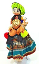 Mexican Cloth Doll On Stand Stand Base 4 1/2&quot; Vintage 14&quot; Tall - £11.95 GBP