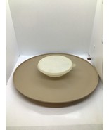 Tupperware #492  3 Piece Chip, Dip, and Serve Tan Tray and Bowl w/ Lid V... - $17.82