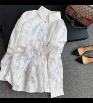 Casual Fall White Blingbling Glitter Plaid Shirt for Women 2022 New Loose Ladies - £117.00 GBP