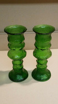 Vintage Pair of E.O. Brody Co. U.S.A. Crinkled Green Glass Candle Holders - £23.61 GBP