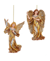 Kurt Adler Set Of 2 Resin 5.5&quot; Ombre Gold &amp; Silver Angel Xmas Ornaments E0802 - £31.27 GBP