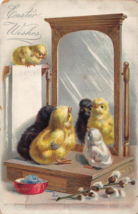 EASTER WISHES-CHICKS LOOKING IN MIRROR~1910 TUCK EMBOSSED POSTCARD - $9.79