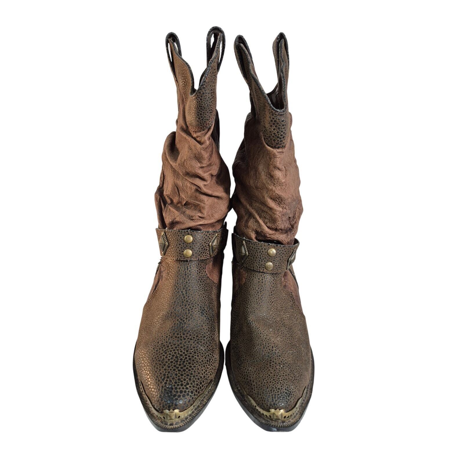 The Leather Collection Brown Coastal Cowgirl  Leather Boots Sz 7.5 Brass Trim Item image 2