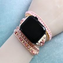 Pink Opal Natural Stone Apple Women Watch Band Beads Boho 5X Wrap Vegan Wax Rope - £24.05 GBP