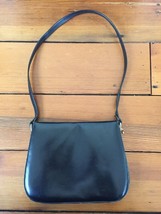 Vintage 60s Black Leather Shoulder Handbag W/ Red Interior Locking Lever... - $29.99
