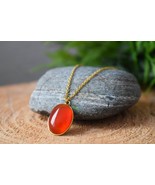 Red Agate Necklace Gold, Oval Red Gemstone Necklace, Red Gold, Red Stone Pendant - $31.90