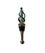 Art Glass Christmas Tree Bottle Stopper Metal Base Multicolor Swirl New ... - $11.30