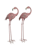 Pair of 34 Inch Tall Decorative Metal Pink Flamingo Yard Statues - £62.96 GBP