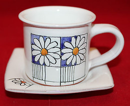 Signed Studio Pottery Hand Painted Espresso Demitasse Mug Cup Saucer Set... - £25.59 GBP