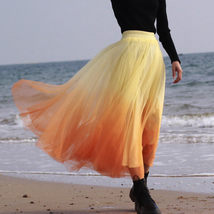 Women Dye Yellow Full Tulle Skirt High Waist Tie Dye Tulle Skirt Holiday Outfit image 4