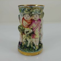 R. Capodimonte Vase 3-d Raised Relief Hallmark Stamped Hand Painted Italy 453 - £37.52 GBP