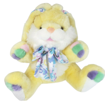 13&quot; Vintage Caltoy Yellow Easter Bunny Rabbit Stuffed Animal Plush Toy Flowers - £36.60 GBP