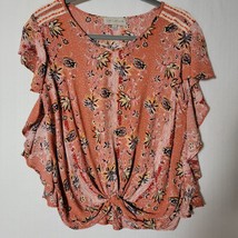 Live &amp; Let Live Womens Flutter Sleeve Top Size Small Peach Floral Pattern - £10.60 GBP