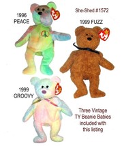 Ty Beanie Babies Fuzz, Peace &amp; Groovy w/ Tags - Lot Of 3 Vintage - £19.89 GBP