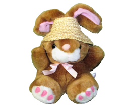 7" Vintage Preferred Plush Bunny Rabbit Straw Hat Stuffed Animal 2001 Brown Tan - £6.41 GBP