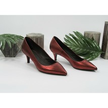 Maje Escarpin Rouge Red Metallic Leather Kitten Heels Shoes Sz 36 6 - $79.52