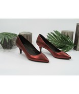 Maje Escarpin Rouge Red Metallic Leather Kitten Heels Shoes Sz 36 6 - £59.75 GBP