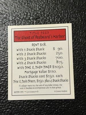 Monopoly Scooby-Doo Collectors Ed. Part: Title  Deed -Ghost Of Redbeard’... - $4.28