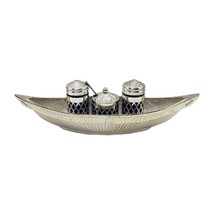 Silverplate CONDIMENT SET On Tray w Cobalt Blue Liner Set Made In England - $645.68 MXN