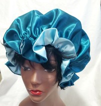 XL  Teal Blue Reversible Solid Color Satin Bonnet Hat - $13.00