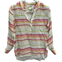 Britt Ryan Linen Shirt Size S Ivory White Neon Stripe 3/4 Sleeve Tunic P... - £22.87 GBP