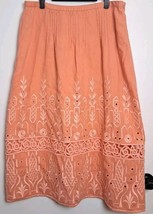 J. Jill 100% Linen Midi Maxi Skirt Embroidered Boho Pleated Lined Beach ... - $29.00