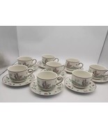 1981 Villeroy &amp; Boch American Sampler Teacups Saucers 8 Sets - $406.83 CAD