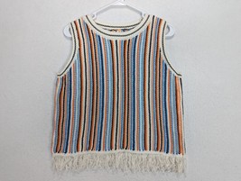 Lou Grey Loft Womens Striped Fringe Top  Size M Cotton Multicolor - $24.68