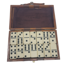 Vintage Double Six Dominoe Set - Faux Leather Travel Case - Brown - $11.39