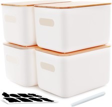 Citylife&#39;S Four-Pack Of Plastic Storage Bins With Bamboo Lids Are Stackable - £34.38 GBP