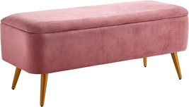 Ball &amp; Cast Upholstered Velvet Storage Bench 44&quot;W x 16&quot;D x 18&quot;H Rose,Golden - £155.78 GBP