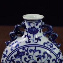 China Jingdezhen ceramics,blue &amp; white porcelain, double-eared flat bottle lotus - £30.70 GBP