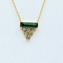 Necklace 18k Yellow Gold Triangle Natural Diamonds Green Tourmaline - £676.40 GBP