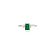 Octagon Cut Emerald Sterling Silver Ring Minimalist Emerald Ring For Anniversary - $220.00