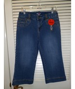Style &amp; Co Capri Size 6 Straight Leg Jeans Stretch Denim Embellished Riv... - £18.14 GBP