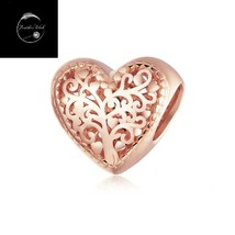 Genuine Sterling Silver 925 Rose Gold Heart Family Tree Charm For Bracelets Mum - £16.35 GBP