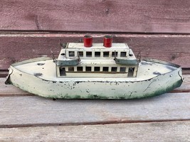 Antique Dayton Schieble Hill Climber Large Tin Ship Boat 18&quot; w Life Boat... - $247.45