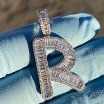 4Ct Baguette Lab-Created Diamond R Letter Initial Pendant 14K White Gold... - $186.99