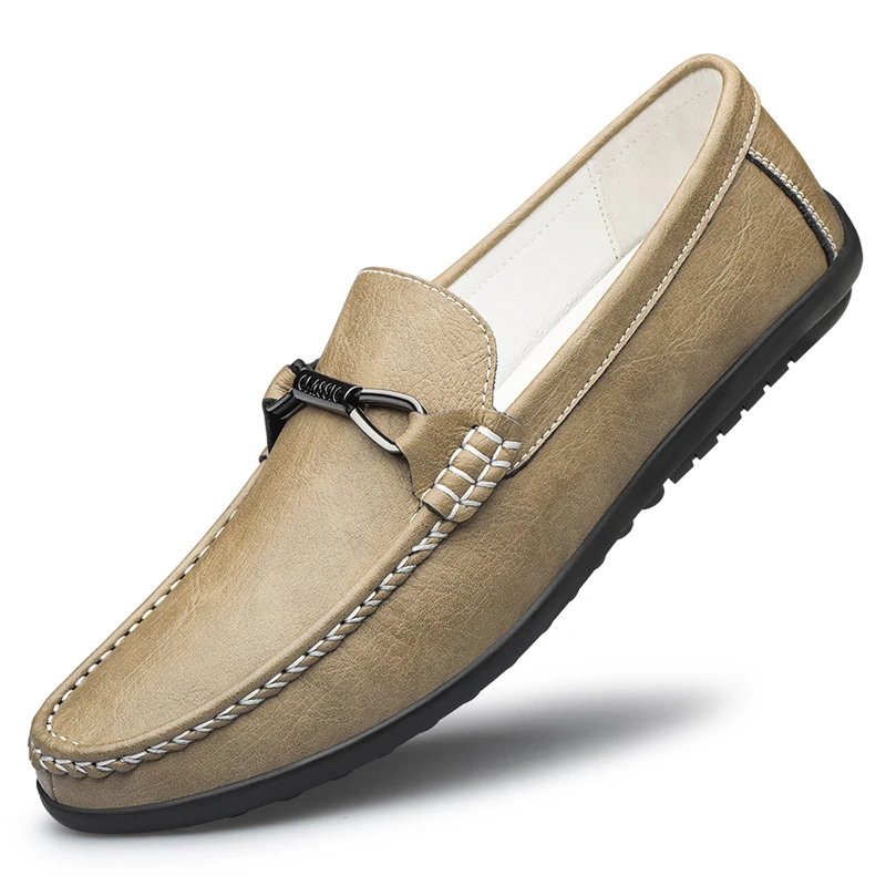 Brand loafers men slip on fashion leather metal buckle comfortable soft bottom moccasin thumb200