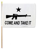 2 CLOTH 12 X 18 INCH COME AND TAKE IT W GUN FLAG ON A STICK 2nd amendmen... - $9.49